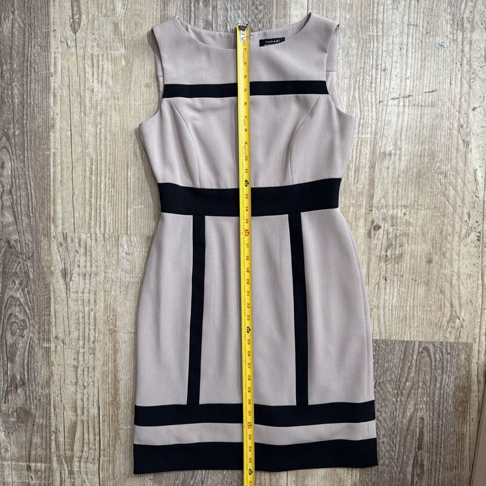 Tahari ASL Dress 6 Tan & Black Sleeveless Lined Sheath EUC - Picture 3 of 5